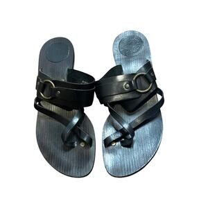 Womens Frye Sandals Black Ring Buckle 7.5 Leather Wedge Shoe Slip On 78380